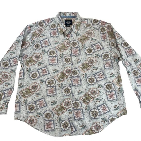 Dockers Vintage Celestial Map Print Button Down Shirt Men’s L White Multi